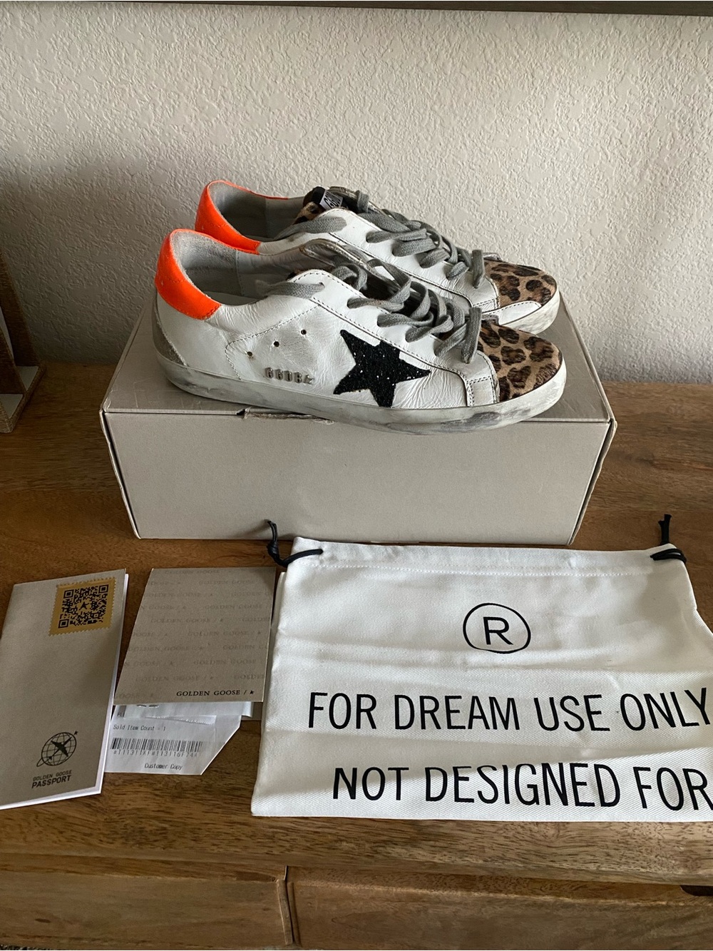 Golden Goose White Snow Leopard Superstar Glitter Star Sneakers